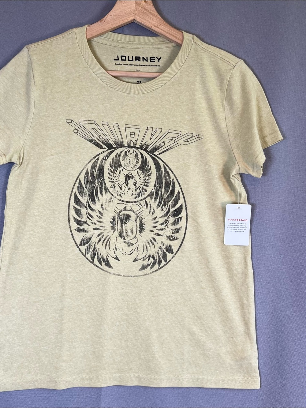 Lucky Brand Journey Graphic Tee szXS  in Light Olive Band Music Rock N Roll NWT